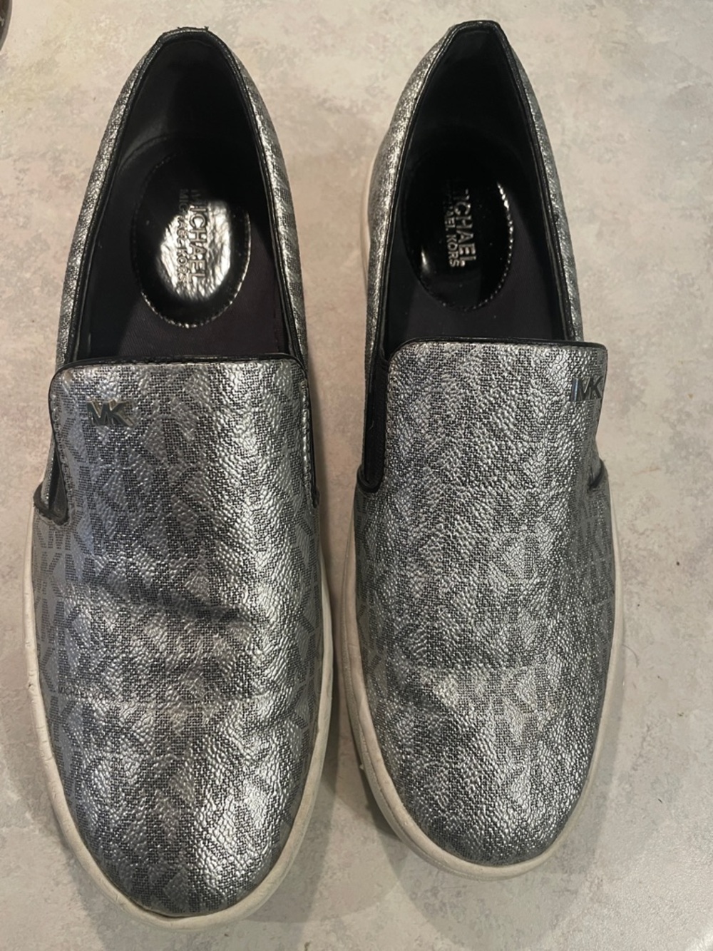 Michael Kors Keaton Metallic Silver Slip-On Loafers - Picture 1 of 8